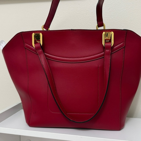 Ralph Lauren Deep Red Leather Tote with Gold Accents - Picture 2 of 12